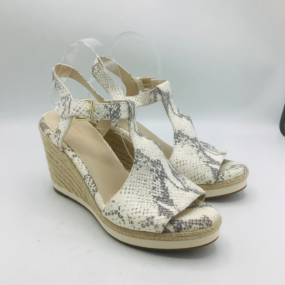 NEW Cole Haan Cloudfeel Embossed Leather Snakeskin Wedge Sandals‎